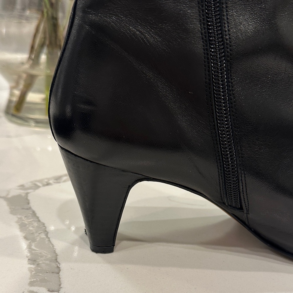 Donald J. Pliner Black Leather Pointed-Toe Mid-Heel Ankle Boots - Picture 9 of 12